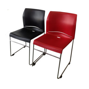 School furniture envy stacker chair with polypropylene shell in red and black