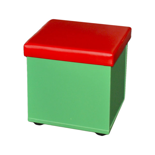 Educated furniture cube stool with melteca base and cushion top for classroom seating