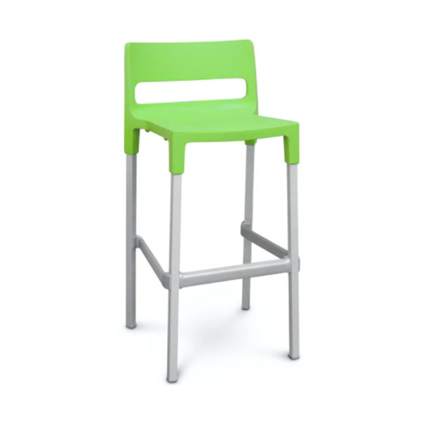 Educated furniture school staffroom divo stool with green seat and aluminium straight legs