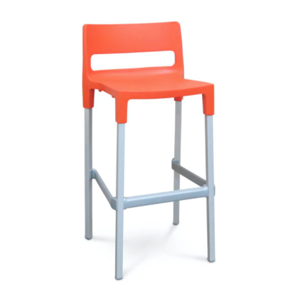 Educated furniture school staffroom divo stool with orange seat and aluminium straight legs