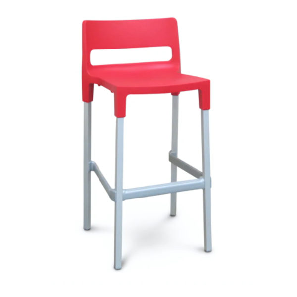 Educated furniture school staffroom divo stool with red seat and aluminium straight legs