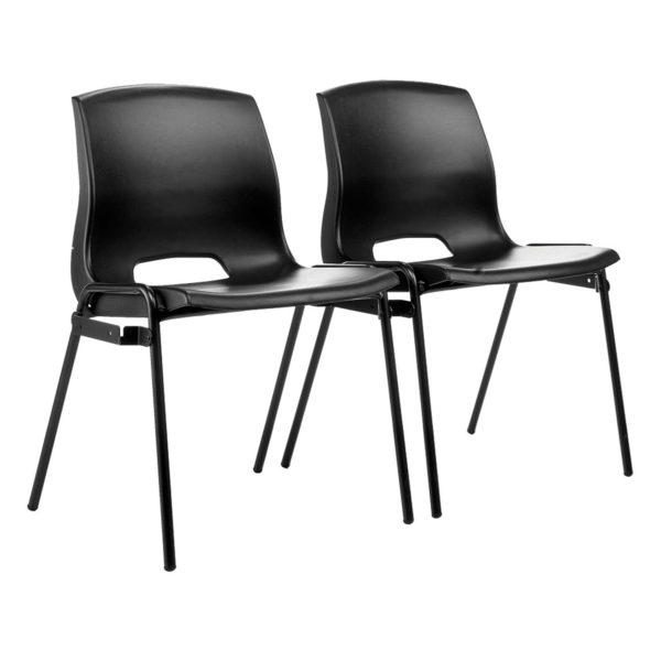 Quad chairs linked with black polypropylene shells for halls and auditoriums