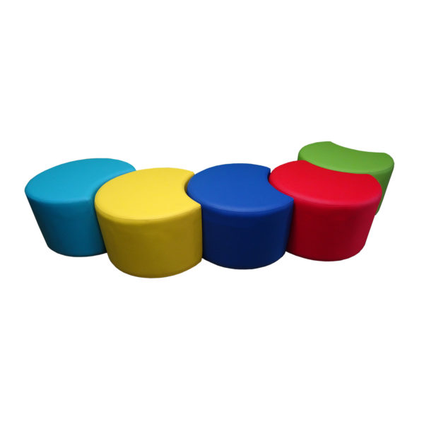 Educated furniture petal ottomans in a group of five for library or breakout space seating