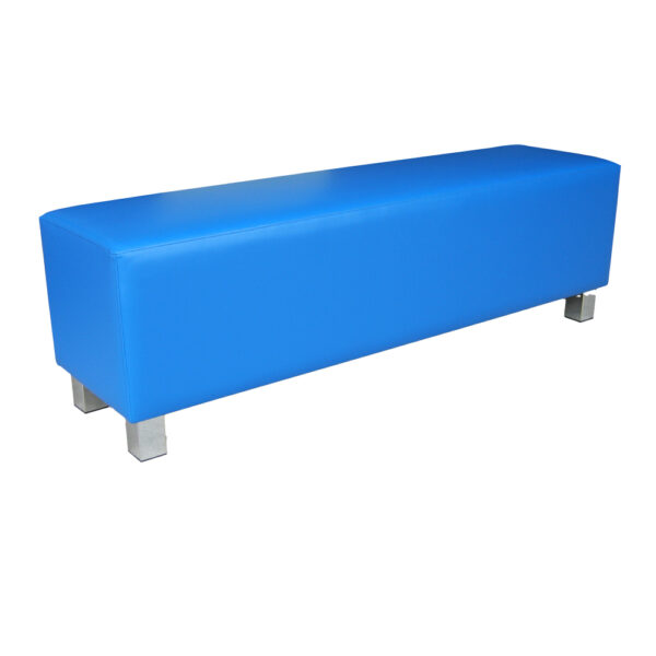 Educated furniture rectangle ottoman in blue vinyl and steel legs