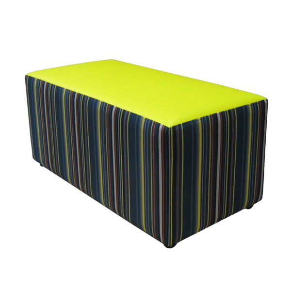 Educated furniture rectangle ottoman with yellow top fabric and pinstripe sides