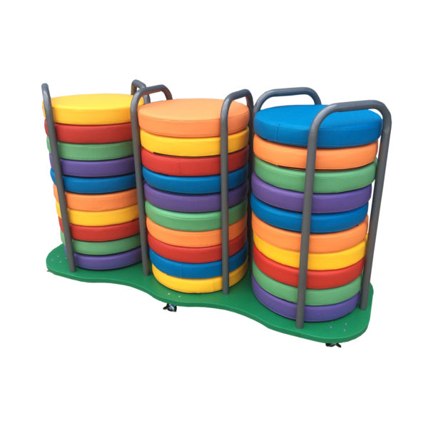 Triple trolley on wheels for storing fritter storage in the classroom