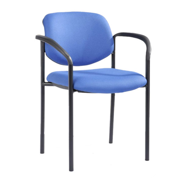 Educated furniture nomad chair with fabric seat, straight legs and arm rests for educational, office and medical facilities