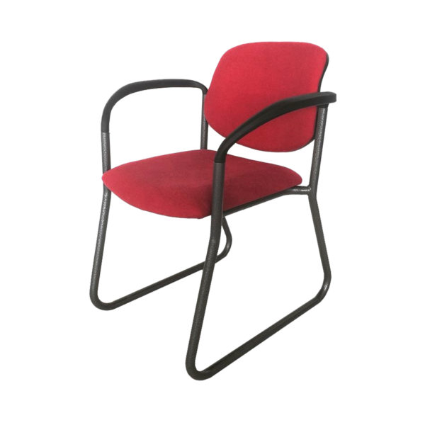 Educated furniture nomad chair with fabric seat, arm rests and skid base for educational, office and medical facilities