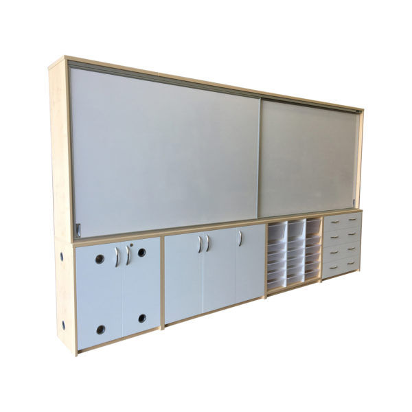 Educated furniture whiteboard cabinet range for functional classroom storage