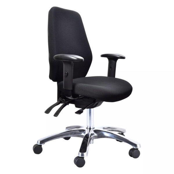 Educated furniture buro aura ergo+ office chair in black with armrests and polished aluminium base