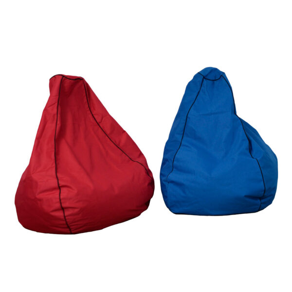 Educated furniture tear drop bean bags for library or classroom seating in red and blue colours