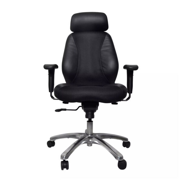 Educated furniture buro everest executive chair with leather upholstery, polished base, armrests and headrest
