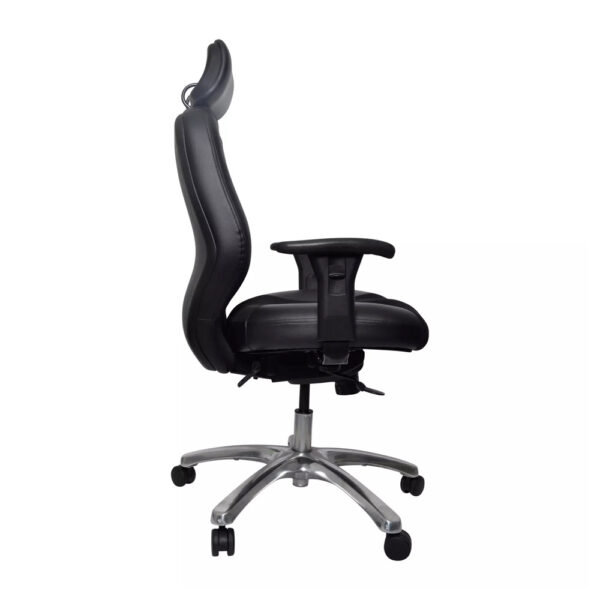 Educated furniture buro everest executive chair with leather upholstery, polished base, armrests and headrest