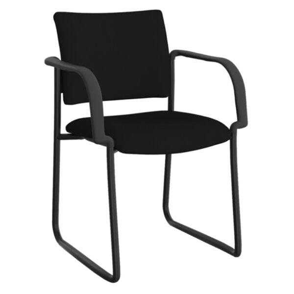 Educated furniture que chair in black with arms, sled base and black frame