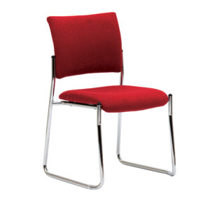 Educated furniture que chair in red with arms, sled base and black frame