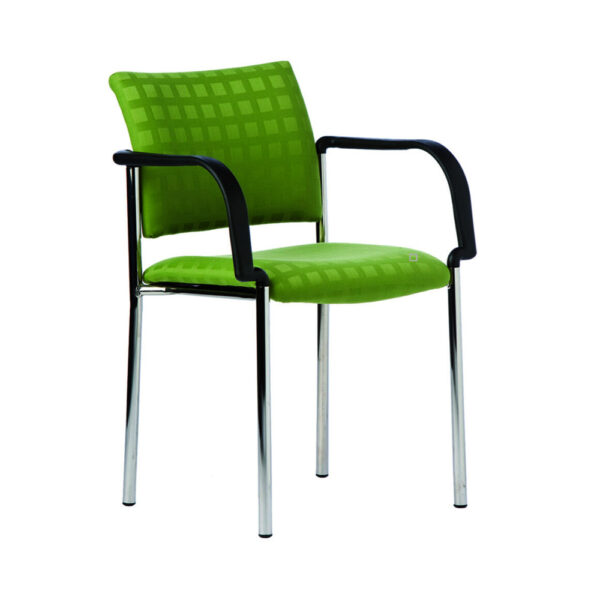 Educated furniture que chair with cushioned seat, straight legs and plastic arms
