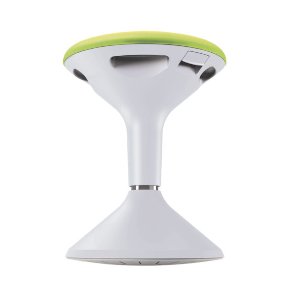 Educated furniture jari school stool with lime green cushioned seat and height adjustable base in white
