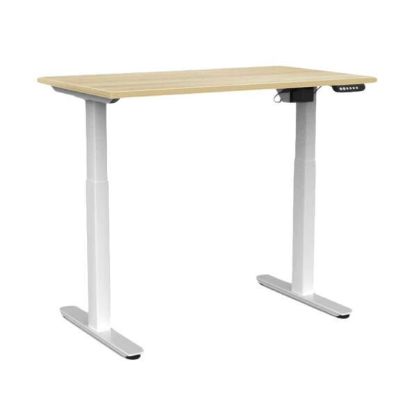 Educated Furniture agile electronic sit stand desk with white frame and oak top