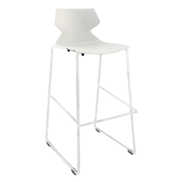 Educated furniture fly stool with white seat, sled base and chrome frame for schools and offices