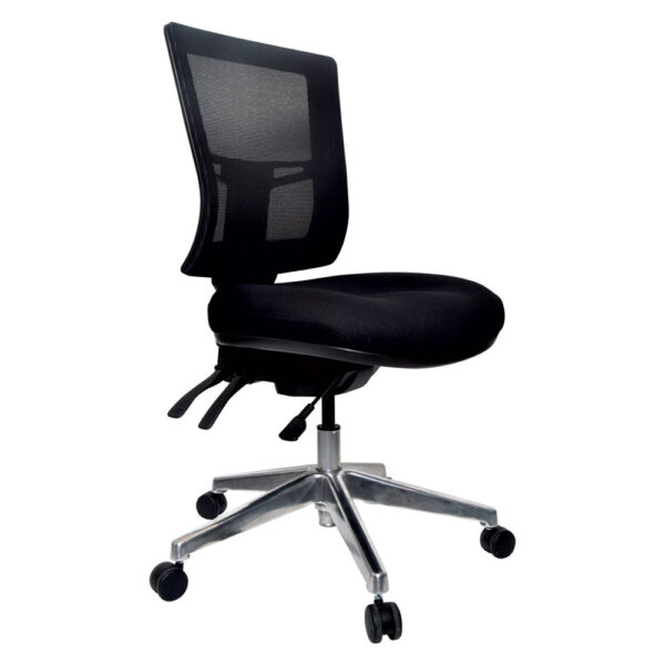 Educated furniture buro metro 2 office chair with black mesh back and fabric seat with a polish aluminium base