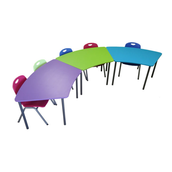 Educated furniture sigma classroom tables in a semi circle configuration