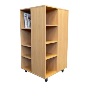 Educated furniture mobile school library book tower with adjustable shelving on four faces in NZ Tawa