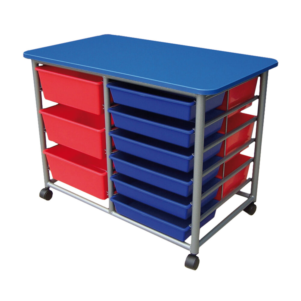 Educated furniture double tote tray trolley for moveable classroom storage