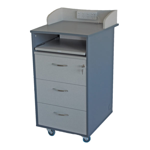 Educated furniture teachers work podium with three drawers, pull out shelf and upstand in melteca