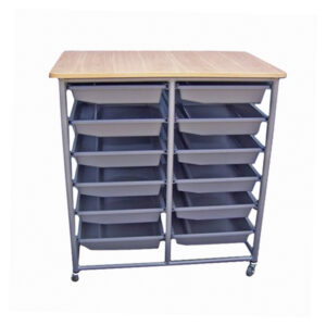 Educated furniture desk tray trolley unit for mobile school classroom storage