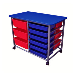Educated furniture double tote tray trolley for moveable classroom storage