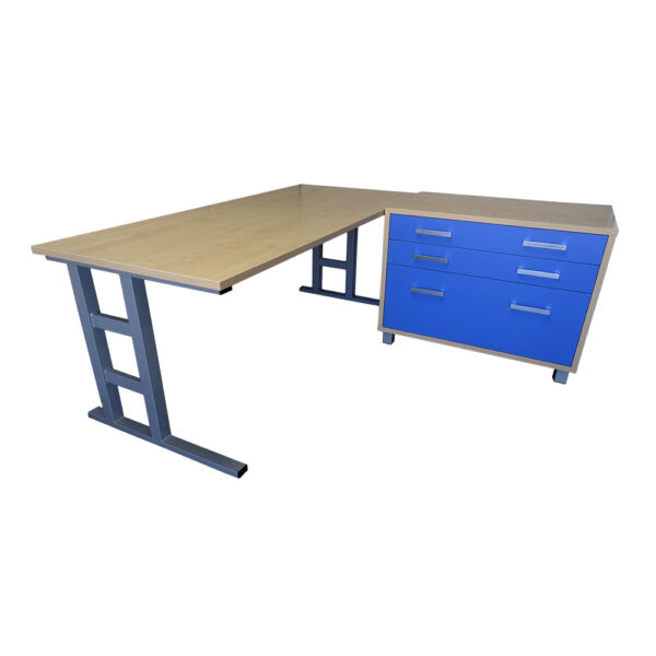 Educated furniture iquad+ melteca desk and blue three file drawer unit