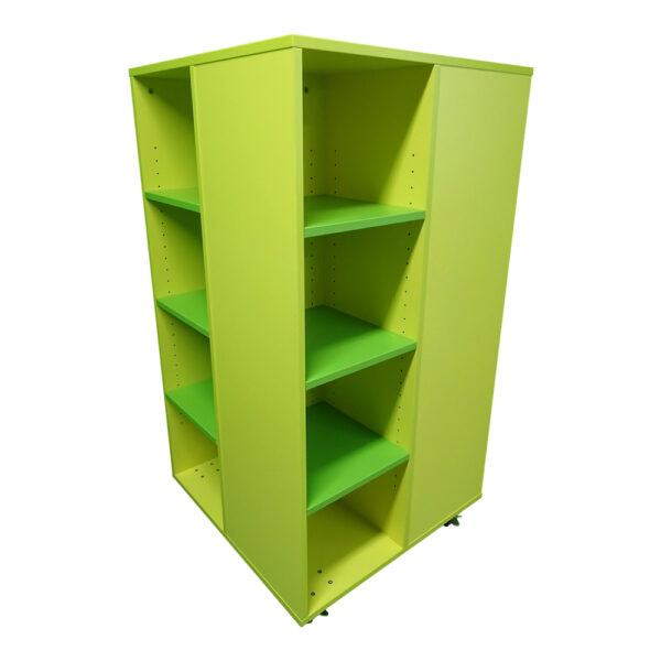 Educated furniture mobile school library book tower with adjustable shelving on four faces