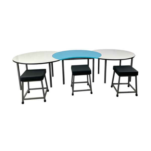 Educated furniture omega tables with whiteboard and carribean tops