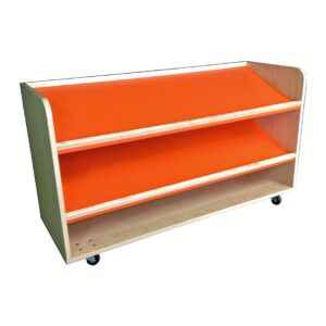 Educated furniture sloping shelf unit for classrooms and early childhood centres