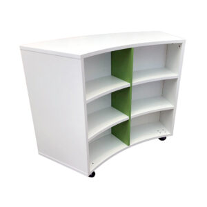 Educated furniture curved library shelving in white and green