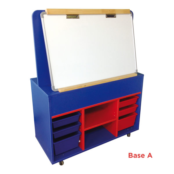 Educated furniture school teacher station with whiteboard, tote tray storage and wall to mount tv