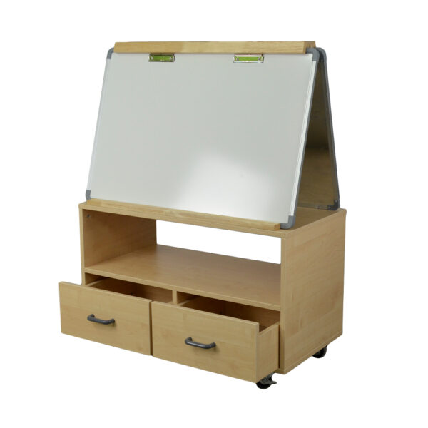 Educated furniture double sided whiteboard teacher station with two drawers and a shelf