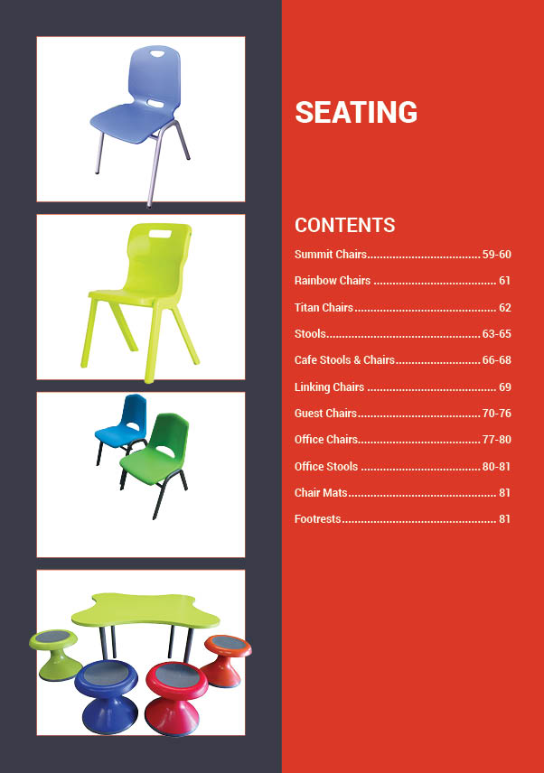 Educated furniture school and office seating catalogue section