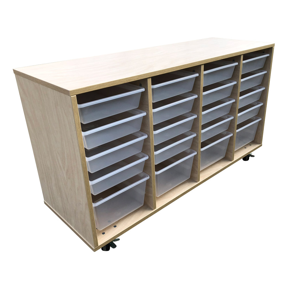 Educated furniture tote tray unit for classroom storage