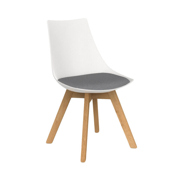 Luna visitor chair with white shell and grey seat pad