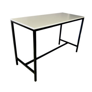 Educated furniture kompact bar leaner with black powdercoated frame and melteca top made for staffrooms