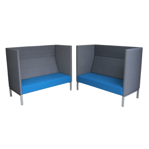Educated furniture domino booth 2 seater with blue and charcoal fabric for classrooms or libraries