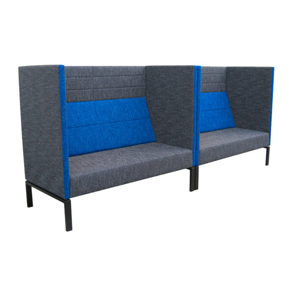 Educated furniture domino booth 2.5 seater with blue and charcoal fabric for classrooms or libraries