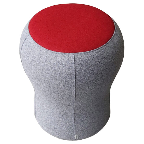 Educated furniture toad stool ottoman in grey and red fabric