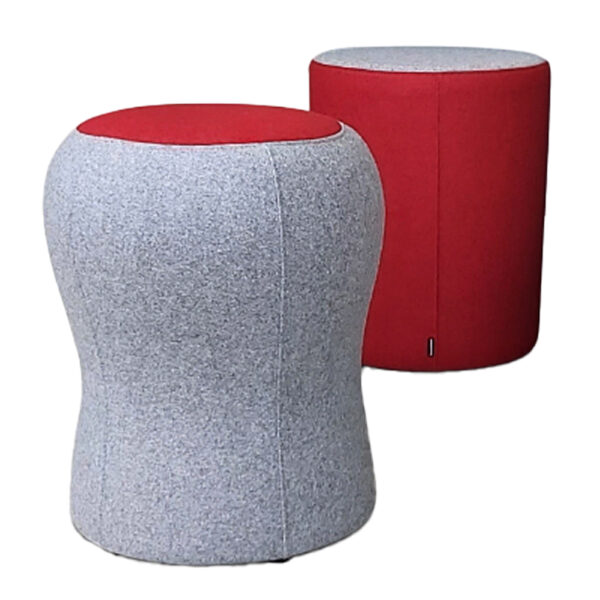 Educated furniture toad stool and straight stool ottomans in grey and red fabric